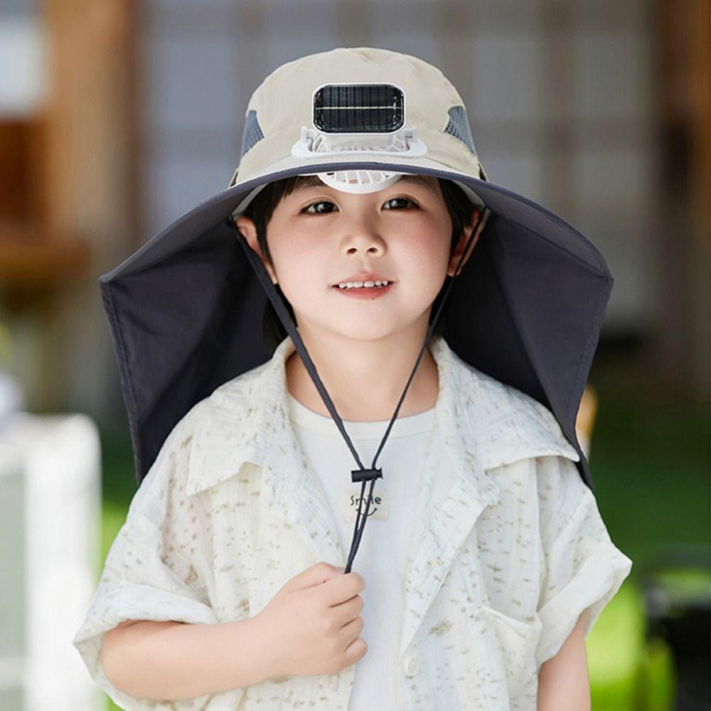 USB Charging Wide Brim Sun Cap Waterproof Sunshade Fan Cap Children's Solar Fan Hat  Boys
