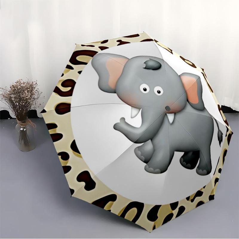 1pc Safari Elephant Print Automatic Opening and Closing Folding Umbrella with 8 Iron Ribs - Portable, Foldable for Travel Yy251124081