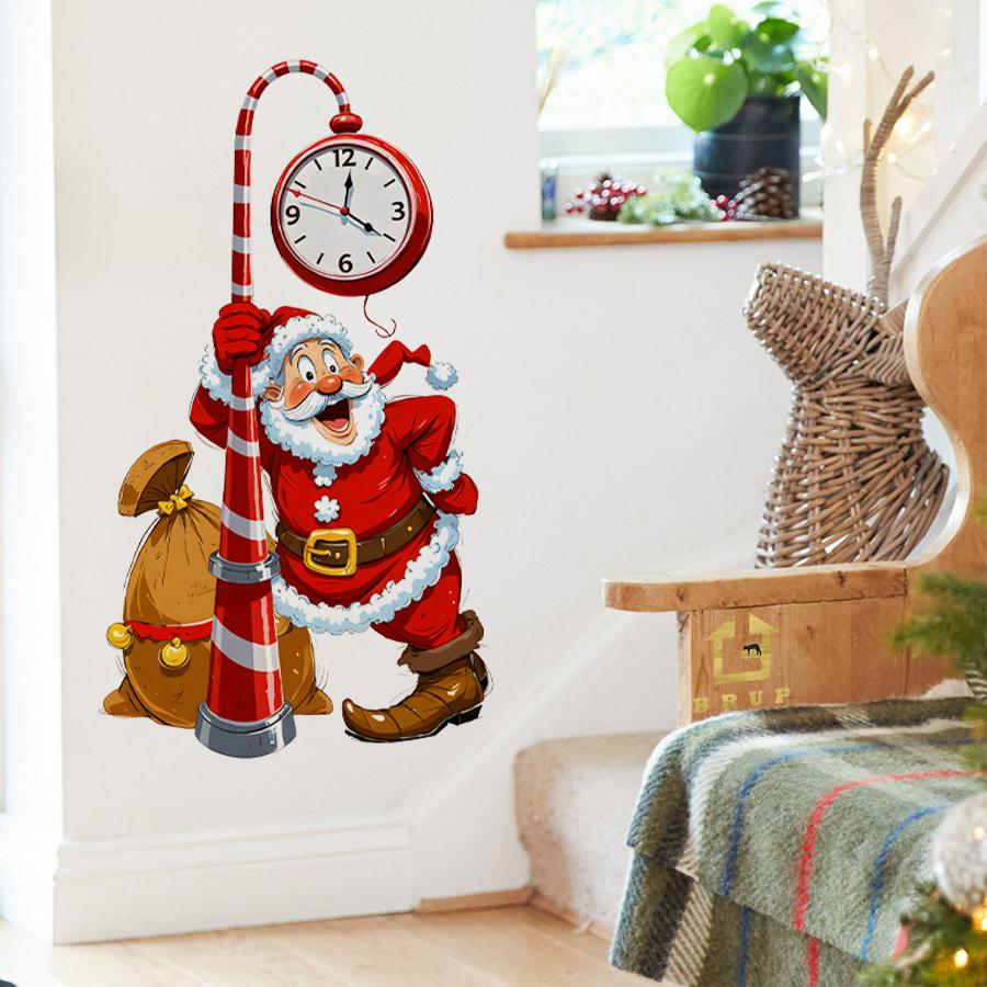 Cartoon Santa Claus Wall Stickers Removable PVC Holiday Decoration Suitable for Nursery and Kids Room Home Decoration