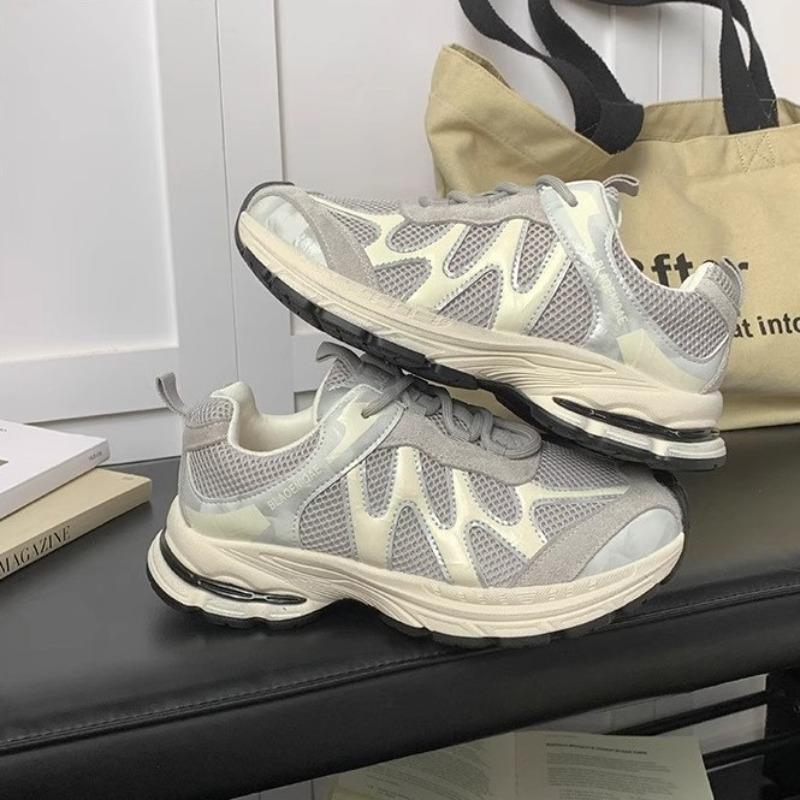Retro contrasting color splicing platform shoes women's new mesh breathable comfortable lightweight casual sports shoes