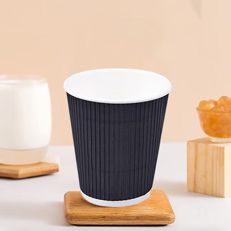 Disposable Black Vertical Corrugated Coffee Paper Cups with Lids