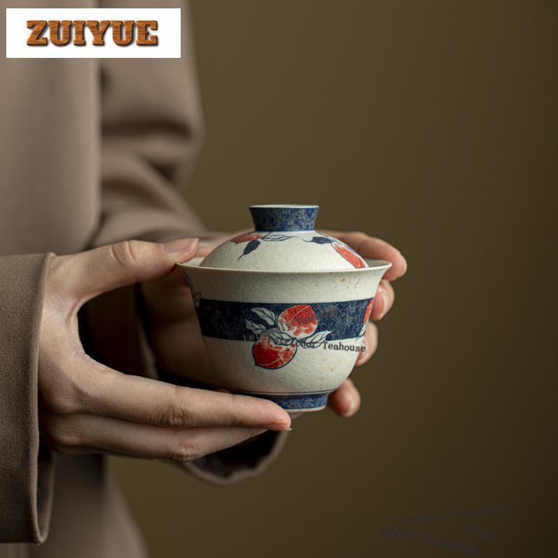 150ml Hand-painted Peach Gaiwan Creative Tea Tureen Household Tea Bowl With Lid Kit Tea Maker Cover Bowl Tea Items Decoration