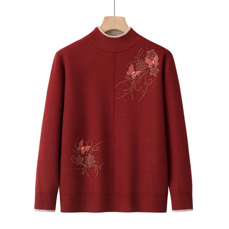 

New mother winter semi-turtleneck velvet thickened foreign-style sweater women s knitted sweater 4XL червоний
