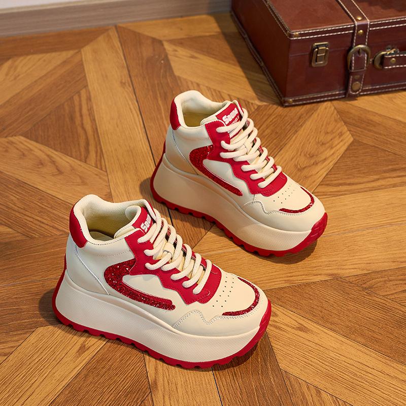 Autumn Genuine Leather Dad Shoes Casual Shoes for Women Forrest Gump Thick Sole Versatile Height-enhancing Retro Women's Shoes