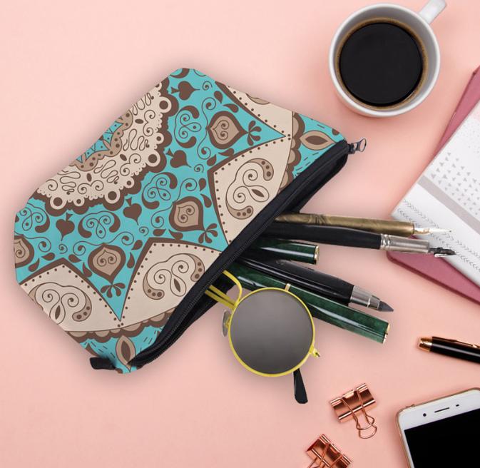Cosmetic Bag Makeup Bag Waterproof Travel Toiletry Pouch Bag with Mandala Flowers Design
