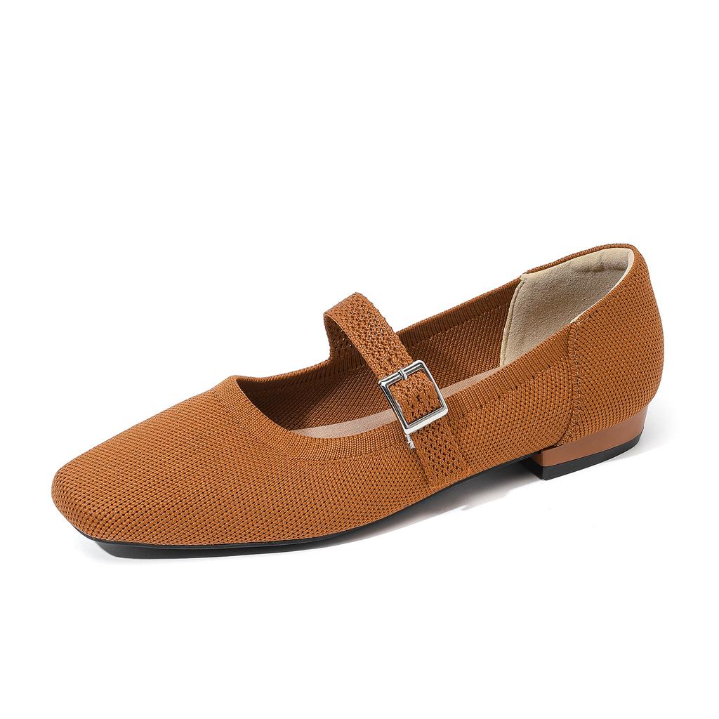 Women's Ballet Flats Square Toe Slip On Shoes Knitted Dress Mary Jane Flats for Women Comfy Causal Work Walking Shoes Mary Jane Shoes With Ankle Strap
