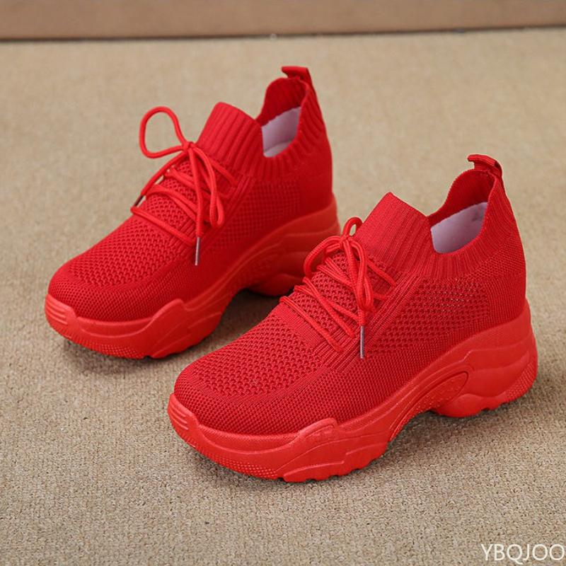 

Модные женские новые весенние повседневные удобные спортивные туфли с увеличенной высотой внутри, дышащие, на толстой подошве, сетчатые повседневные женские туфли 35 красный