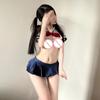 Women Sexy Lingerie Anime Cosplay School Girl Wear Student Suit Girls JK Uniform Transparent Shirt with Pleated Skirt Night Club
