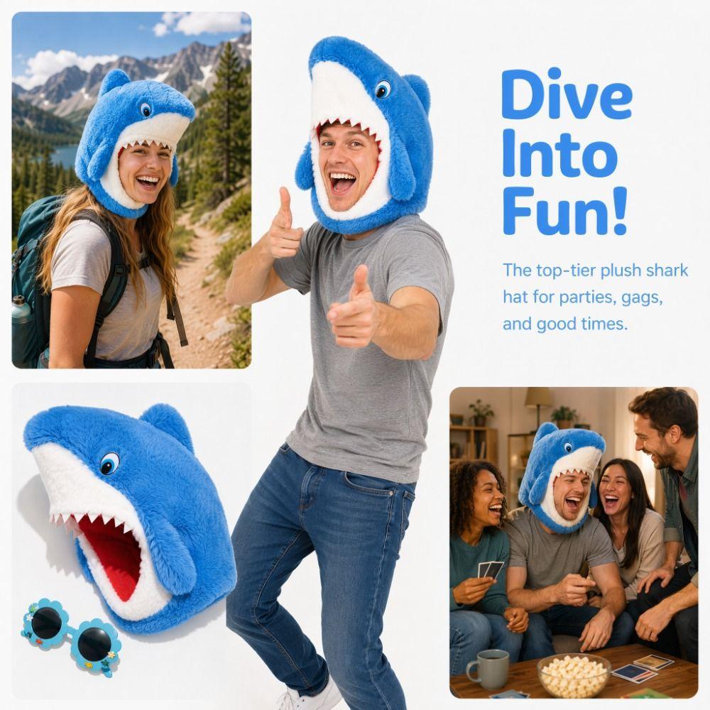 Creative Shark Head Cover Cartoon Halloween Headgear Gift Plush Animal Cap Carnivals