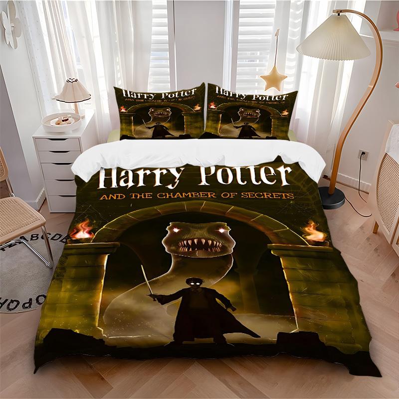 

3pcs Harry Potter Chamber of Secrets Bedding Set, Soft Polyester Duvet Cover and Pillowcases Machine Washable Seasons all suitable 94 135x200cm