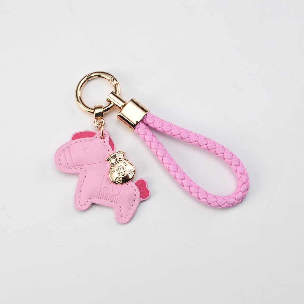 Creative Now Money Keychain Leather Braided Rope Fashion Cartoon Car Keychain Bag Cute Pony Pendant