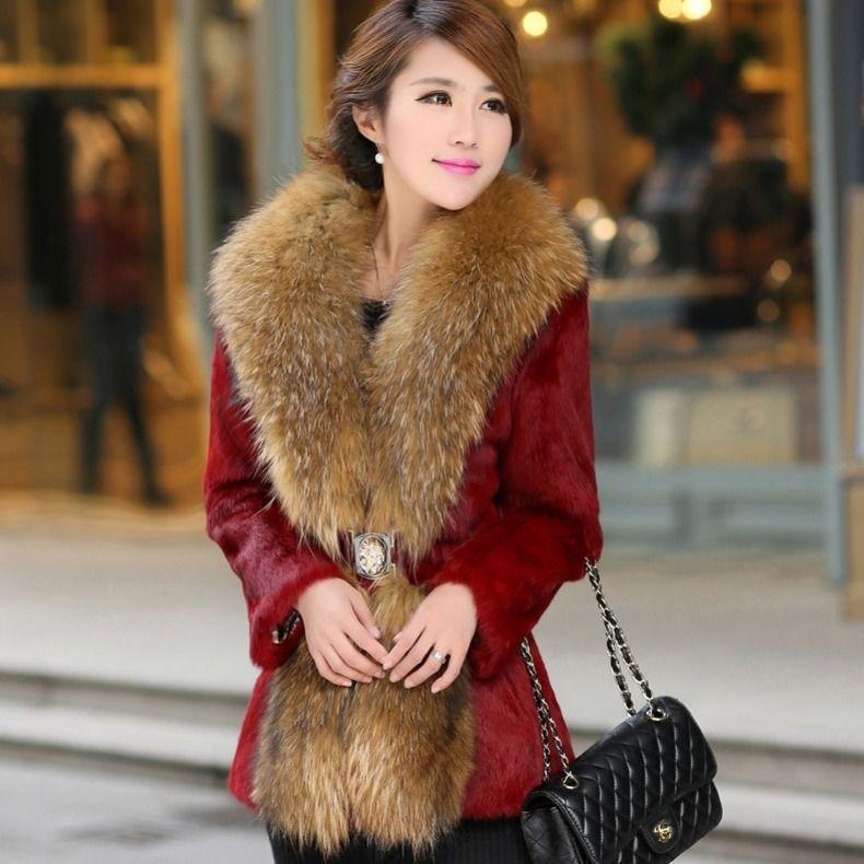 New autumn and winter imitation fur medium and long coat women's imitation fox fur collar imitation mink hair slim mother dress