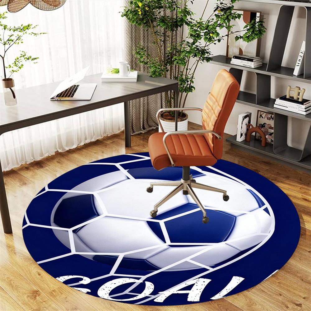 1PC Soccer Goal Round Chair Mat Area Rug - Non-Slip, Floor Mat for Office, Bedroom, and Indoor Decor -Gift D1127216