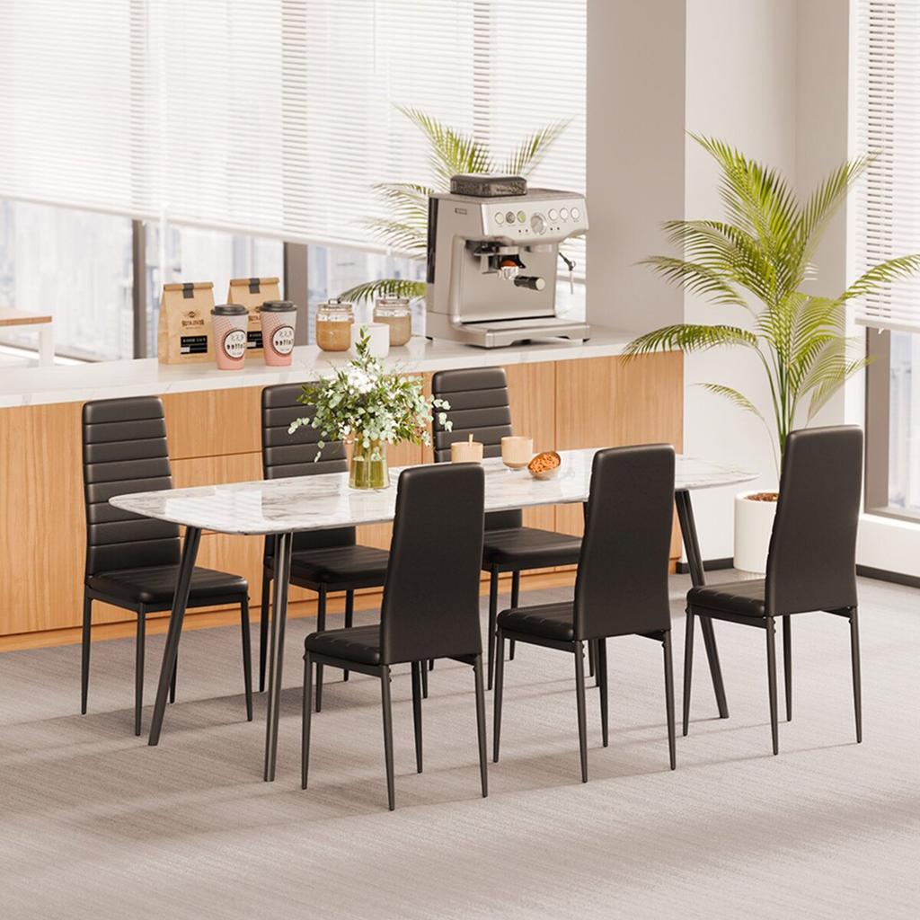Modern Dining Room Accent Chairs Set of 6, Upholstered Leather Side Chair for Dining Tables, Space-Saving Kitchen Table Chair with Thick Cushions and
