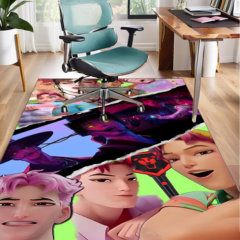 Colorful Kpop cartoon Office Rug Chair Mat, Game Carpet, Suitable for Front Door, Bedroom, Living Room, Desk, Holiday Gift