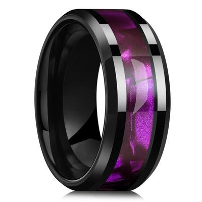 Fashion 8mm Purple Stainless Steel Rings for Men Women Inlay Purple Shell High Polished Men Promise Rings Wedding Party Jewelry
