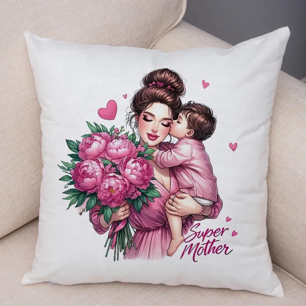 Beautiful Super Mother And Baby Throw Pillow Cover With Short Plush Print For Living Room Sofa Decoration Cushion Cover