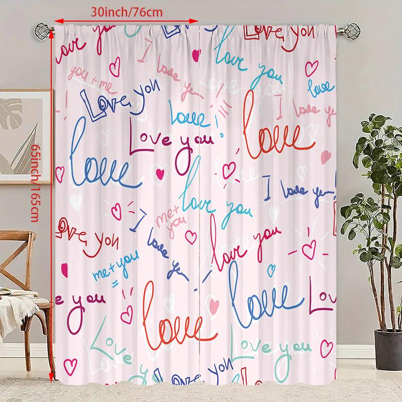 2 pos - Valentine's Day Figures 12 prints - Printed curtains - Polyester material - Suitable for bedroom, living room, study,