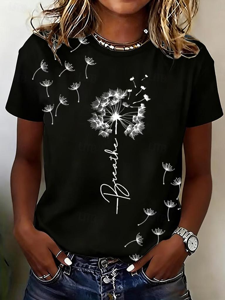 Women's Casual Regular Tops Floral Print Crew Neck Short Sleeve Fashion Classic Tee Daily Weekend Style for Spring & Summer
