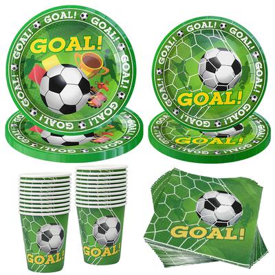 Futbol Partisi Tek Kullanımlık Sofra Takımı Kağıt Tabaklar Bardaklar Peçeteler Masa Örtüsü Çocuklar Erkekler Futbol Doğum Günü Partisi Dekorasyon Malzemeleri