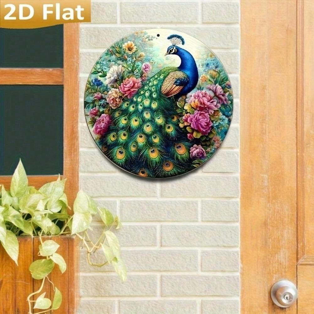 Rainbow Peacock Metal Wall Art, Vintage Aluminum Round Sign 8x8 Inch, Home Decor for Garden Garage Bar