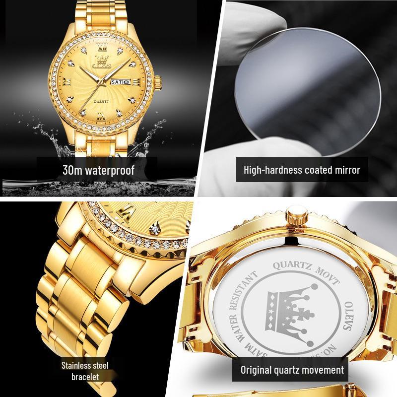 OLEVS Luxus Gold Diamantenbesetzte Wasserdichte Herrenuhr