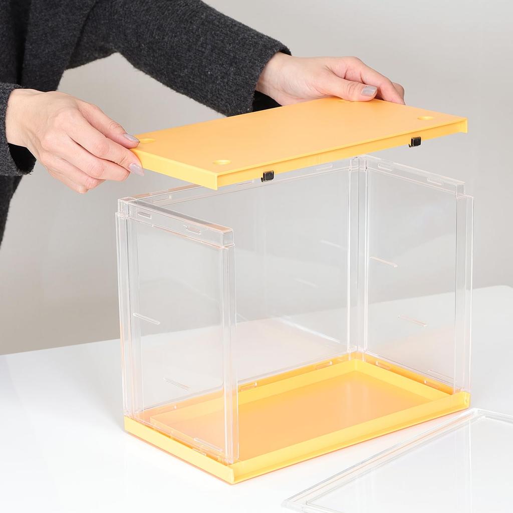 Fuji Boeki Collection Case, Acrylic Case, Figure Case, 30cm Wide x 17.6cm Deep x 23.3cm High, 3 Tiers, Yellow, Product Number 29028