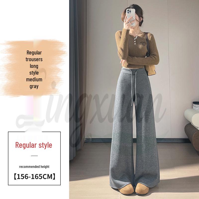 2026 Autumn/Winter High-Waisted Velvet Wool Flare Pants - Women's Floor-Length Casual Style