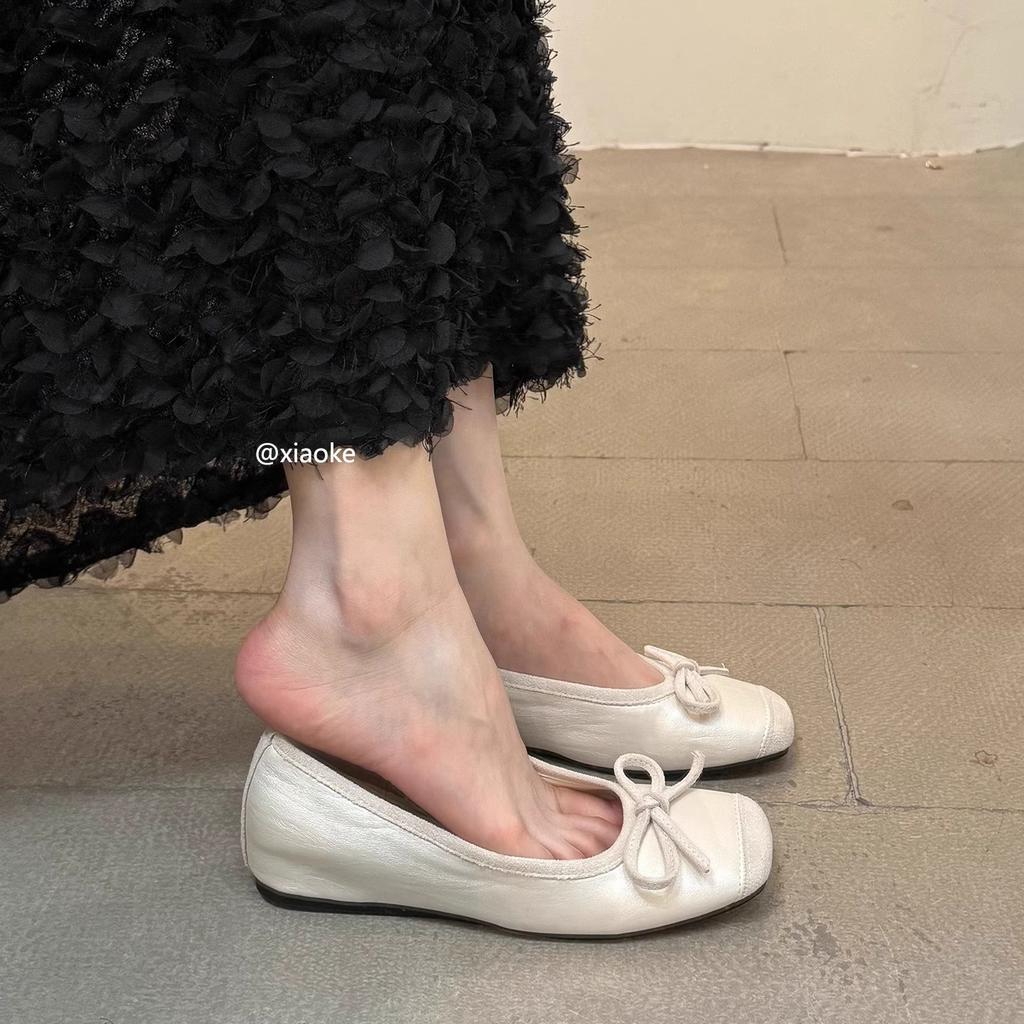 Inner height increase French retro flat ballet shoes 2025 shallow mouth gentle evening soft sole red single shoes Doudou shoes