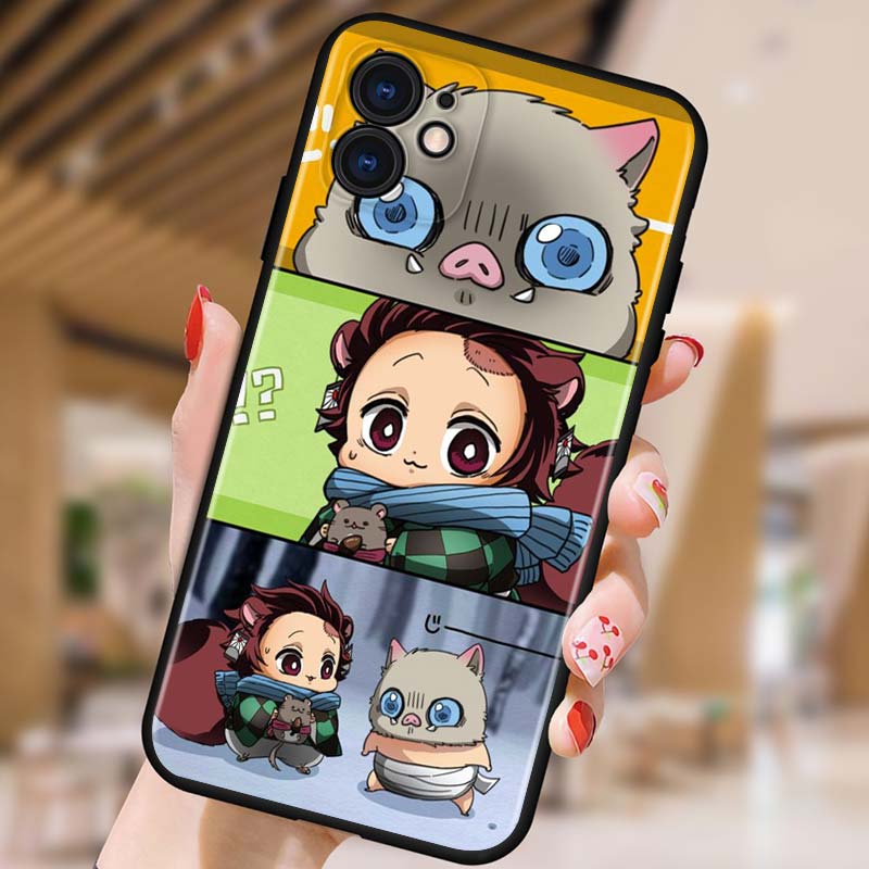 Demon Slayer Anime Etui na telefon Apple iPhone 12 Pro Max Mini 11 Pro XS Max X XR 6S 6 7 8 Plus 5S SE2020 Czarne