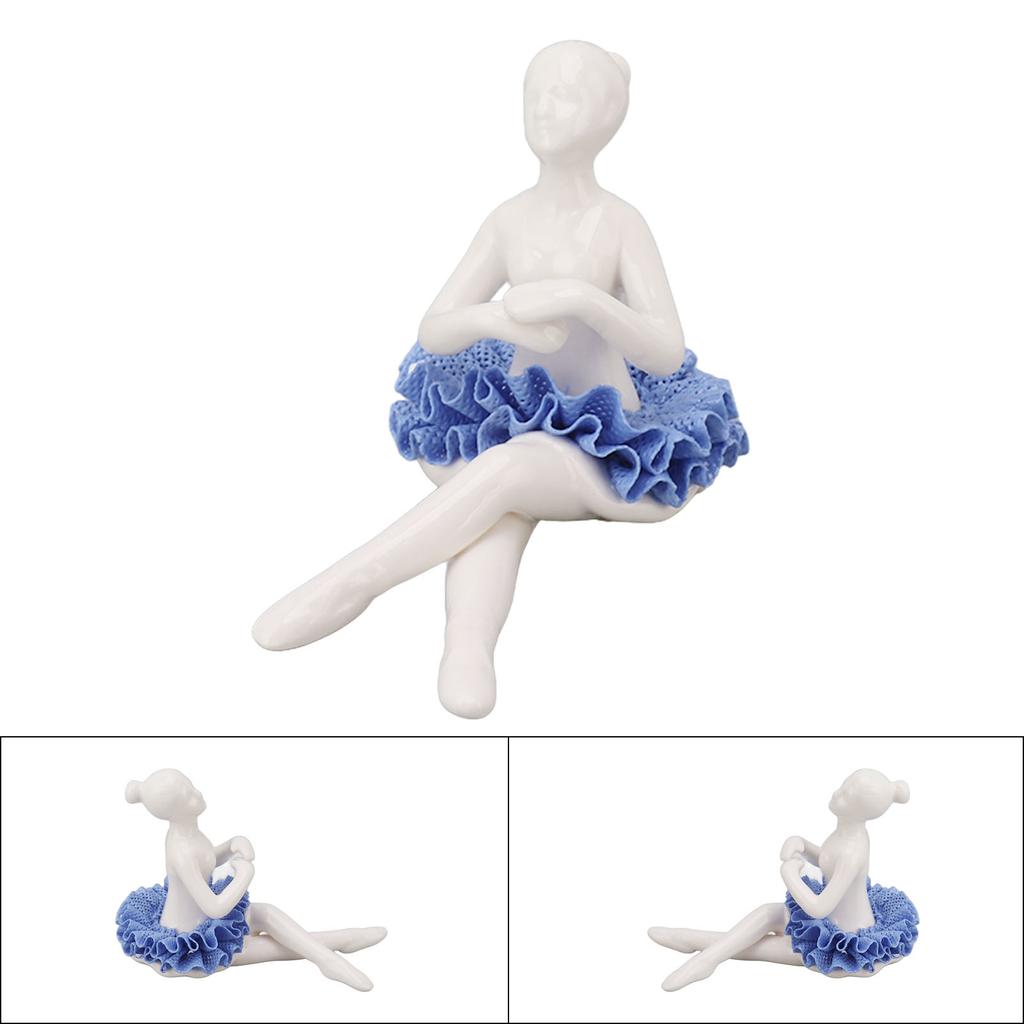 Ballerina Statue Beautiful Relaxed Mood Delicate Ceramic Ballet Dancer Figurine with Blue Dress for