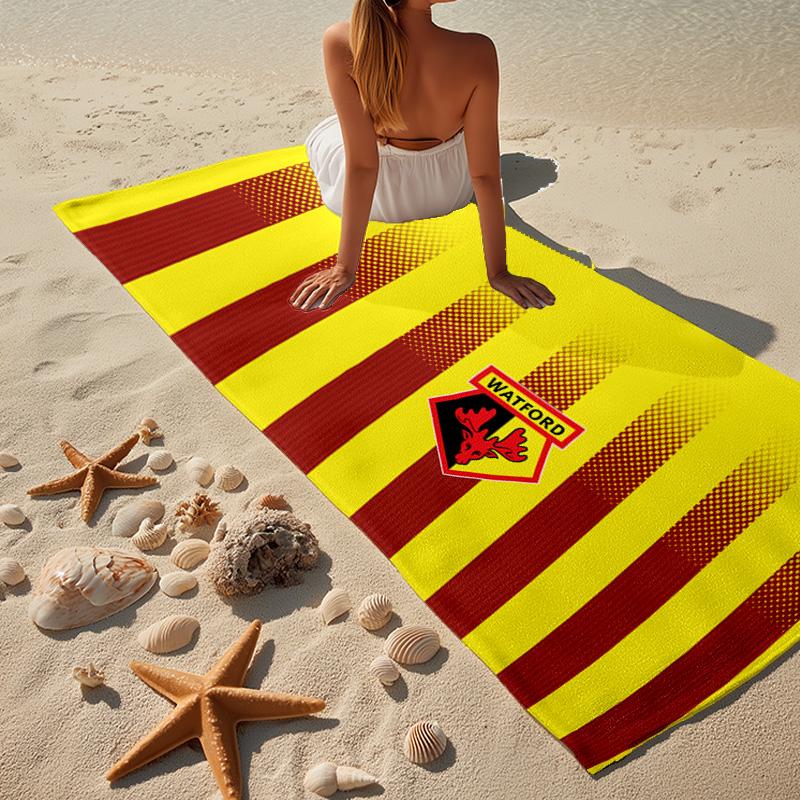 1 Stück Watford Wappen Design Strandtuch - Weiche, Saugfähige Mikrofaser, Leicht, Ideal für den Strand, Partys, Reisen, Camping Fan Geschenke
