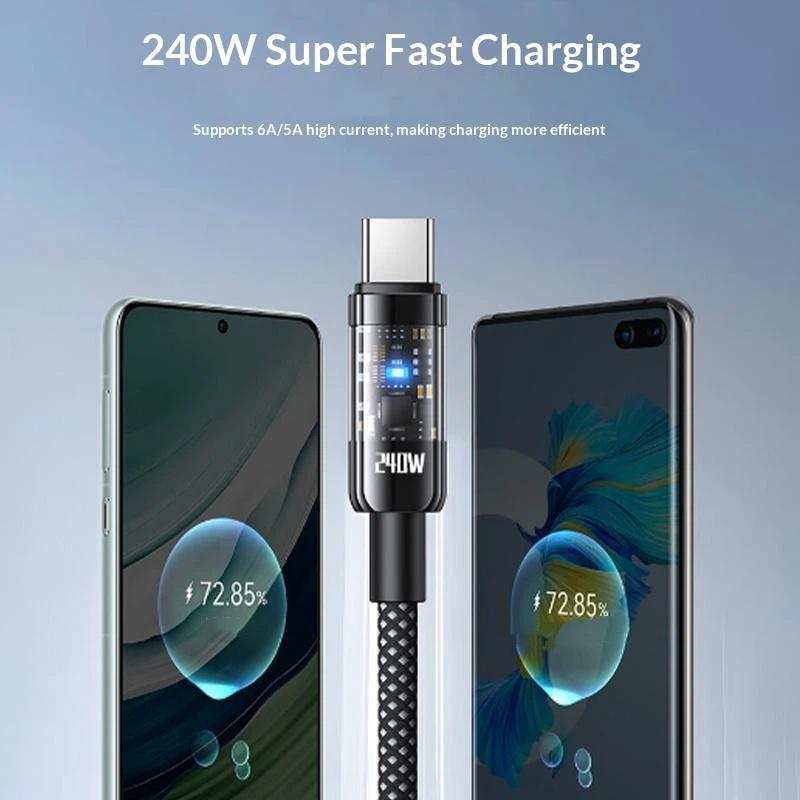 240W Usb Cable Fast Charging For Smartphone 1 Meter /2 Meters Type-C Data Cable