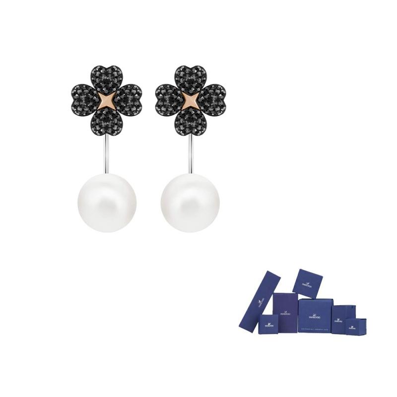 Swarovski Mixed Metal Earrings Womens Black Original brand box