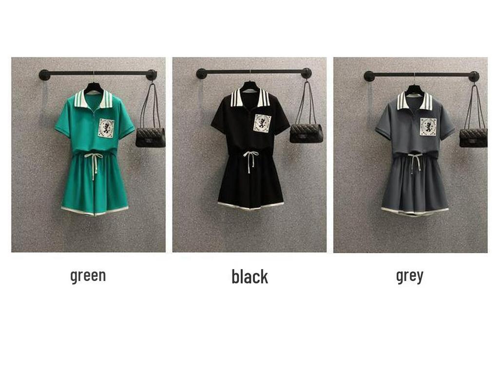 Women's Summer Embroidered Casual Shorts and Top Two-Piece Set - Korean Style, Plus Size, Sporty, Age-Reducing Fashion.