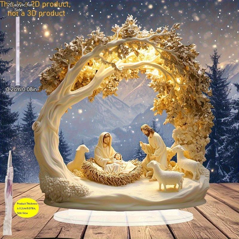 2D Flat Bohemian Style Acrylic Christmas SceneTabletop Decoration, Mary, Joseph, Baby and Shepherds and Animals, Suitable for wall decoration, porch,