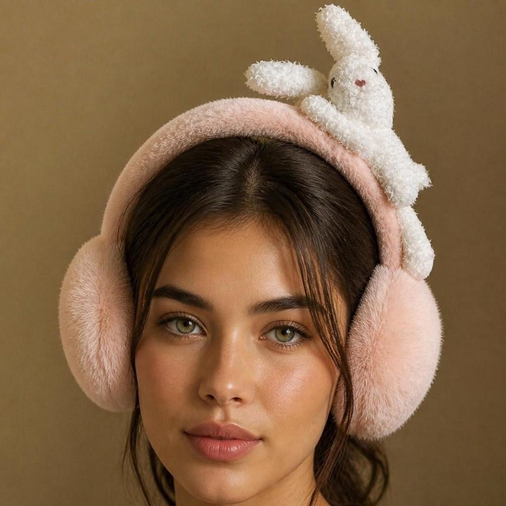 Foldable Rabbit Plush Earmuffs Portable Bunny Fluffy Earmuffs  Outdoor Cold Weather