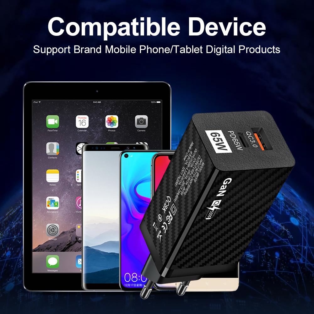 65W GaN Charger PD Quick Charge 4.0 3.0 Type C USB C Fast Charger Adapter Mobile Phone Portable Charger For Tablet iPhone 15 14