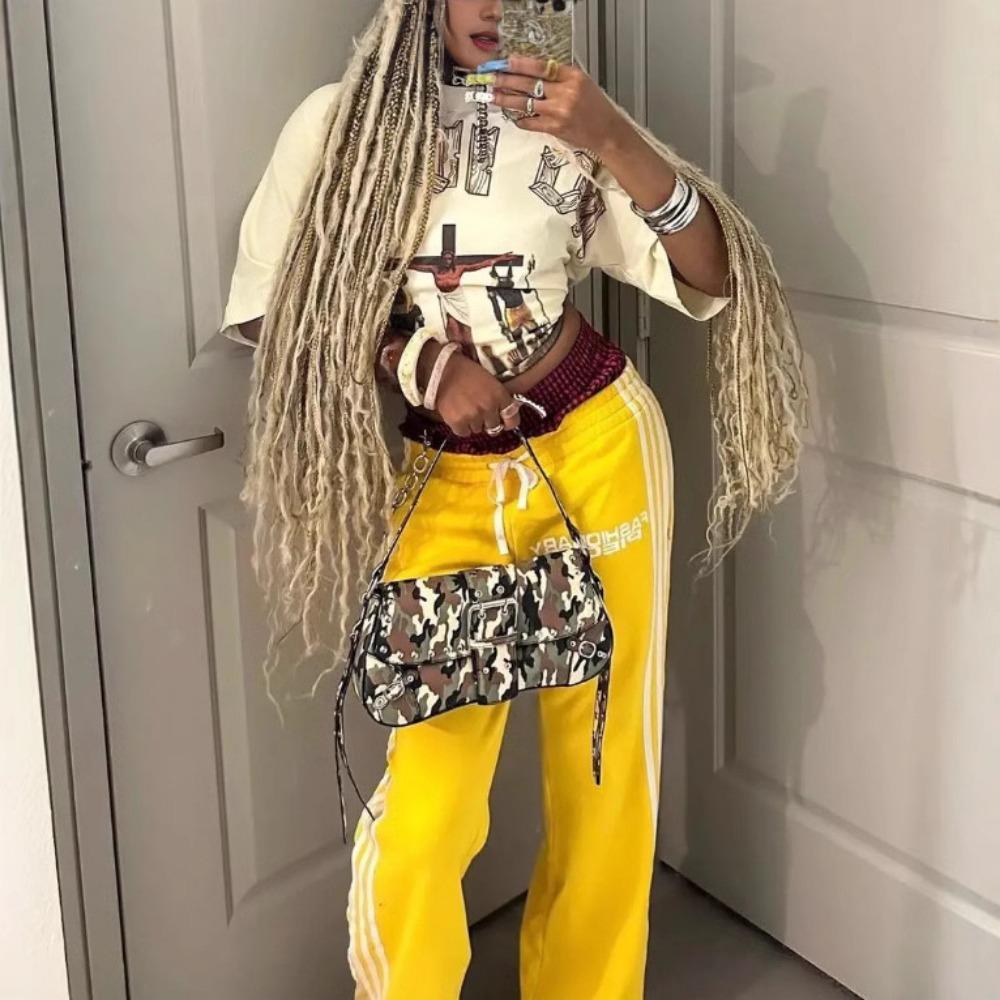 RogueWave Hip-hop Straight Pants for Men and Women Y2k High Street Harajuku Retro Striped Printed Pants American Knitted Casual Pants