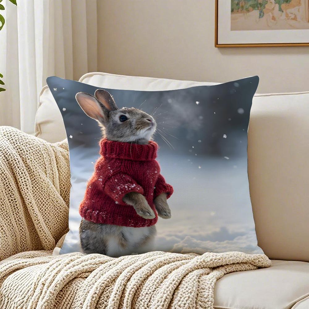Cute Rabbit Pillow Case Organic Short Plush Cushion Covers Breathable Washable WrinkleResistant