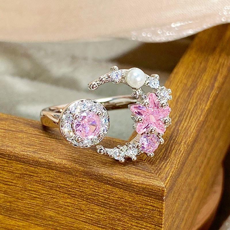 Überraschungsbox Süßer Rosa Zirkon Mädchen Herz Öffnungsring Schmetterling Stern Nische Stapelbares Tragen High-End Ring