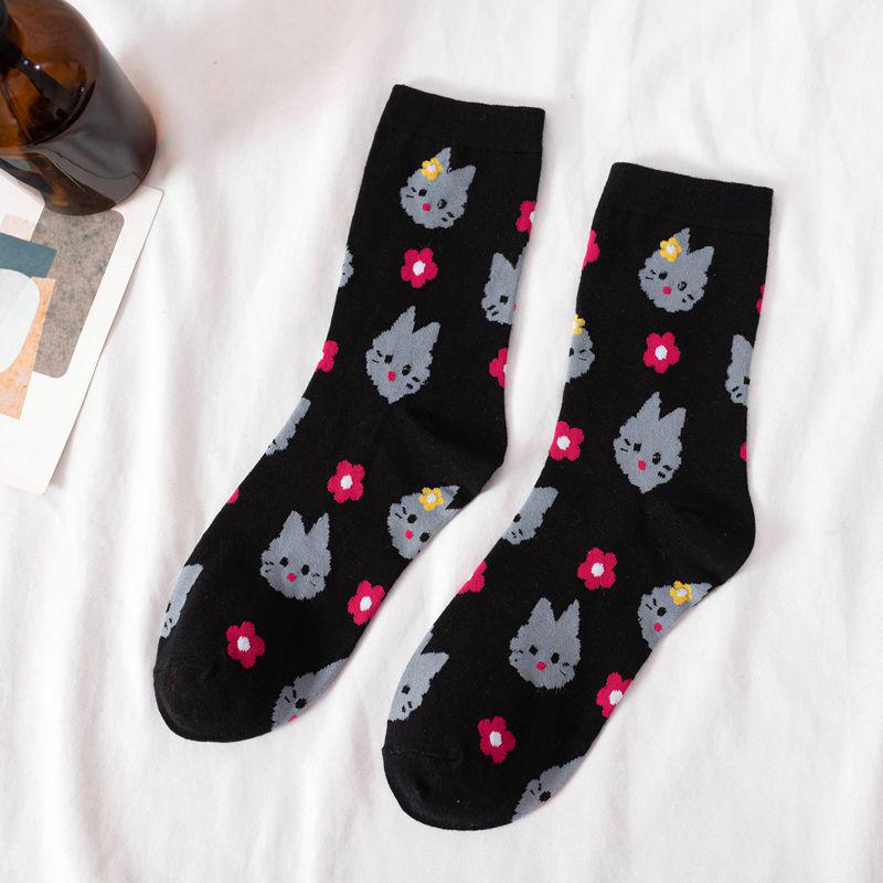 Four Seasons Cute Animal Mid-Calf Socks - Korean & Japanese Style for Women and Girls