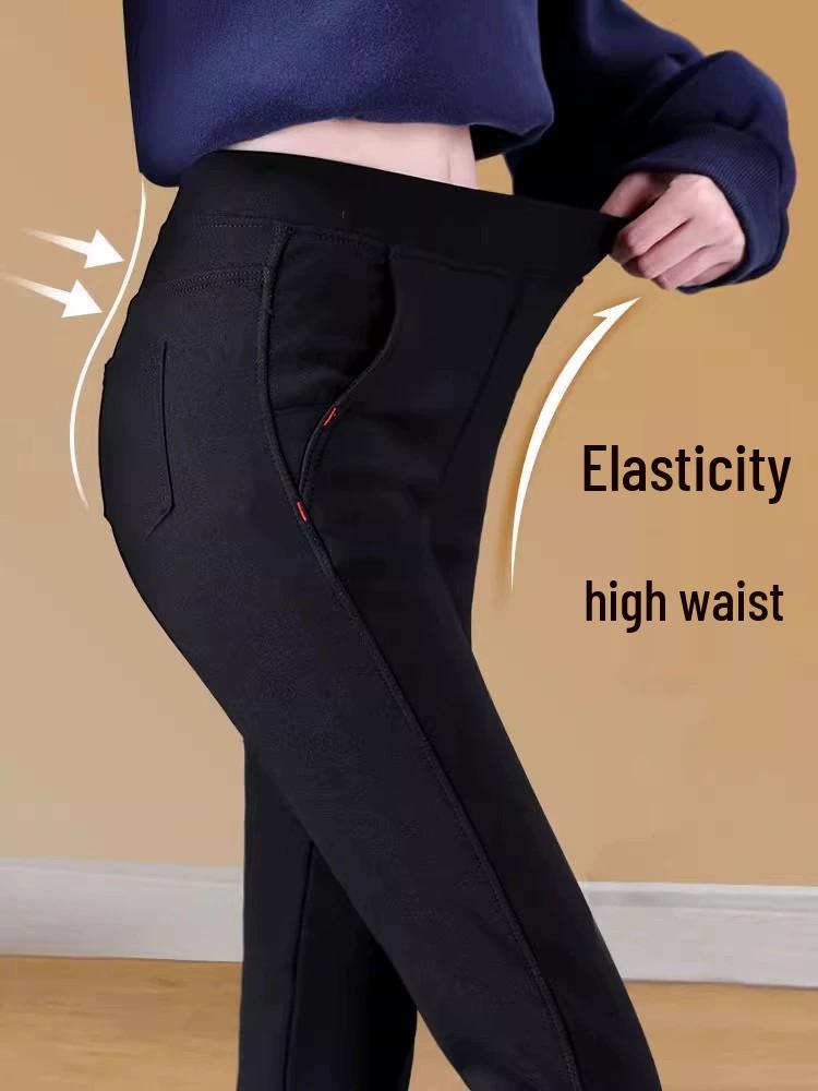 Women's Fleece-Lined High-Waisted Leggings: Warm, Slimming, Elastic, Plus Size, Suitable for Autumn/Winter, Yoga, Tapered Sports Pants.