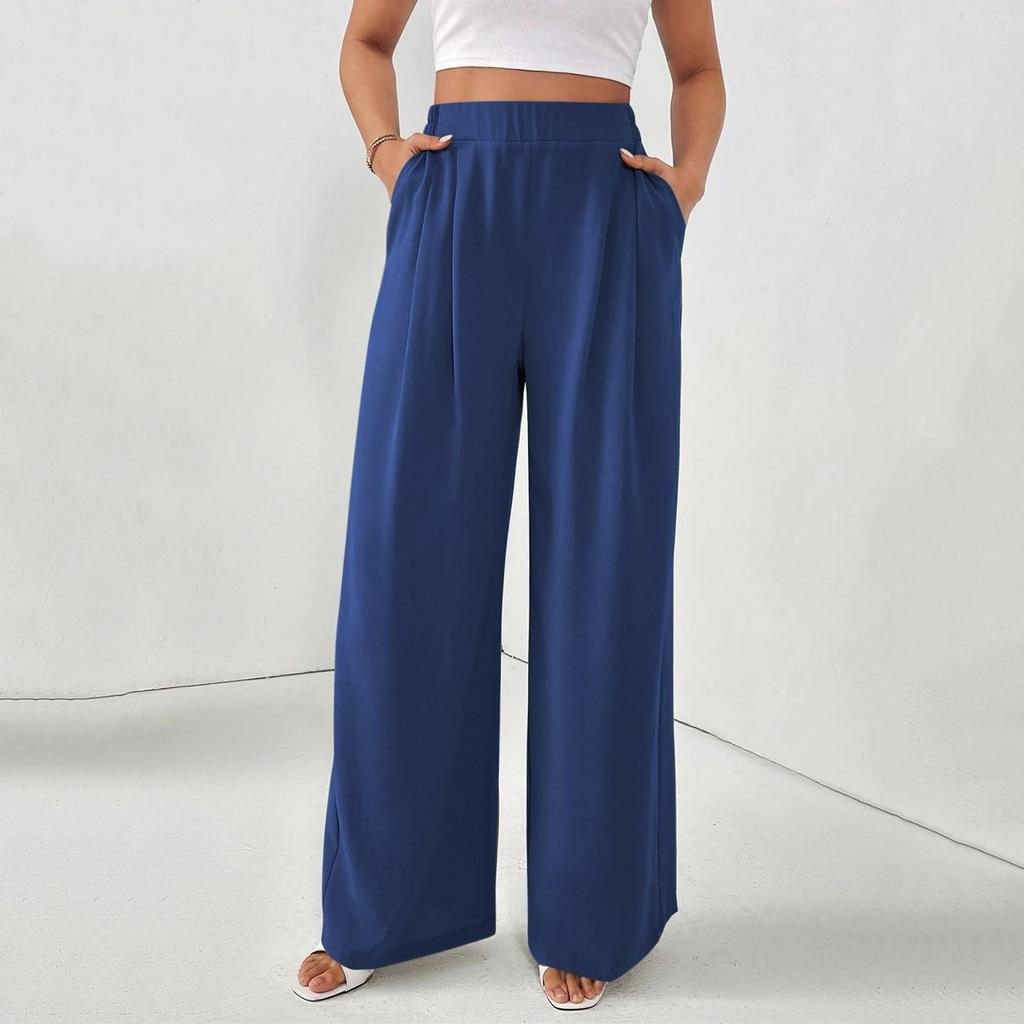 Women's Casual Loose Wide-leg Trousers With Slanted Pockets