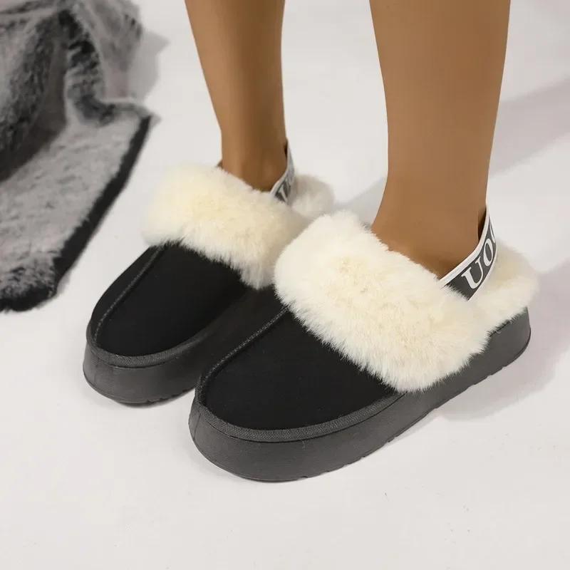 

2025 New Leather Women Fashion Winter Indoor Solid Color Suede Slippers Ladies Home Platform Warm Slip-on Women’s Shoes 36