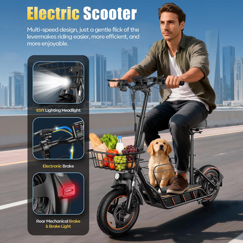 FREEBOY EU US Stock Ingrosso Pneumatici da 14 Pollici E-Scooter Carico 120kg con Sedile Freni a Doppio Disco Scooter Elettrico Impermeabile Adulti
