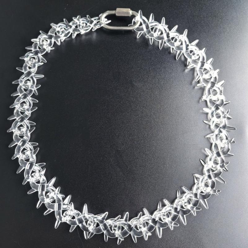 Rock Punk Acrylic Spikes Chain Necklace Clear Lock Pendant Jewelry Clear Thorns Necklace Suitable for Men and Women