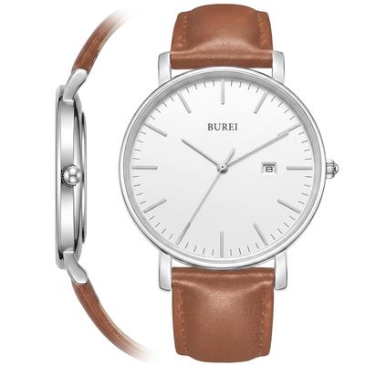 Leder Datums-Business-Schlanke Uhr M [BUREI] Herrenuhr, Schlicht, Business, Wasserdicht, Analog, Stilvoll, Beliebt, Zifferblatt, Marke, Herren-Gentleman