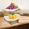 Fruit Bowl Fruit Basket 2 Tier Large Plastic Ceramic Bowl with Bamboo Stand for Snacks Candy Dessert Table Centerpiece Decor