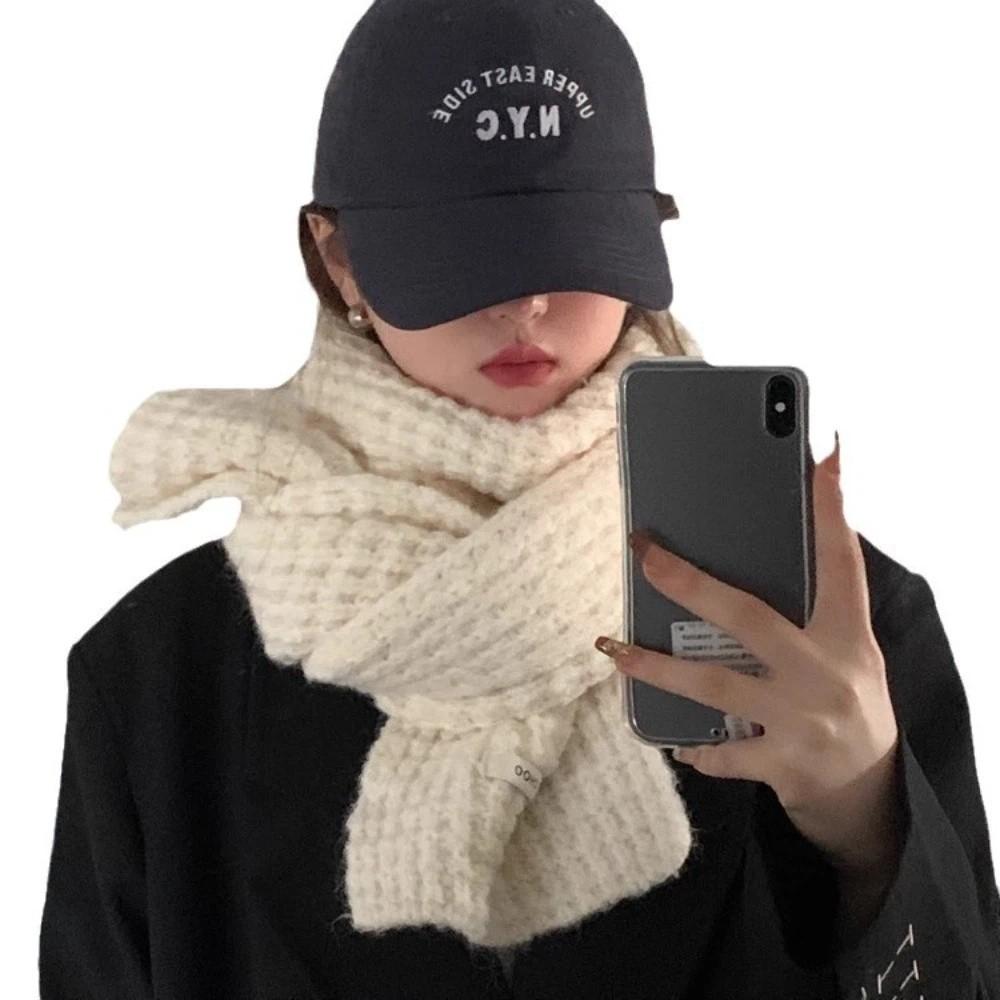 Thickened Knitted Wool Scarf Solid Color Labeling Knitted Yarn Scarf Cold Protection Warm Neck Warmer Cold Weather